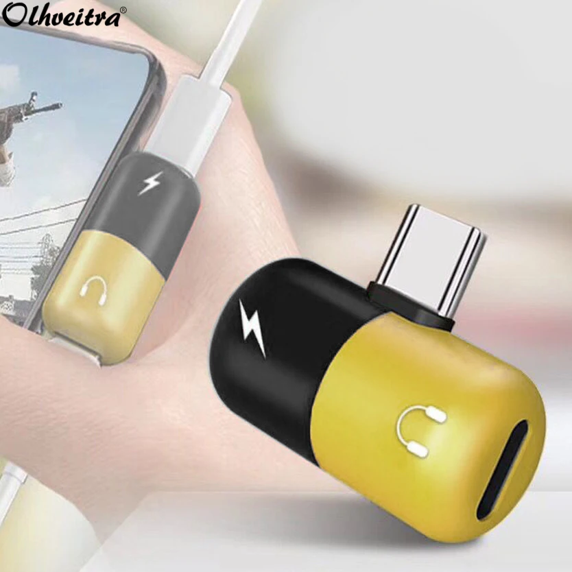 

Olhveitra Mini 2 in 1 Dual Ports Splitter Adapter Type C Audio Headphone Jack Charge For Xiaomi Samsung Huawei Motorola Android
