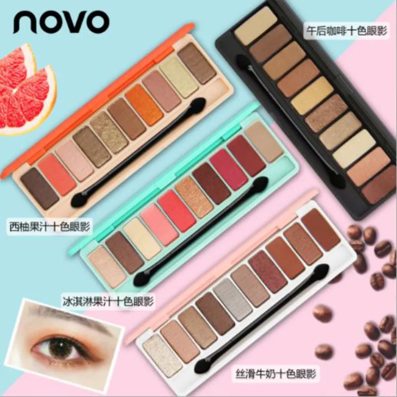 

NOVO 10 Colors Eye Shadow Palette Glitter Matte Earth Color Makeup Cosmetics Eye Powder Brush Tool Set Waterproof