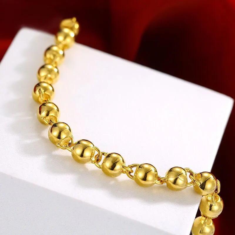 MxGxFam 18,5 см Гладкие бусины(7 мм) браслет для женщин и мужчин ювелирные изделия 24 k цвет чистого золота Мода