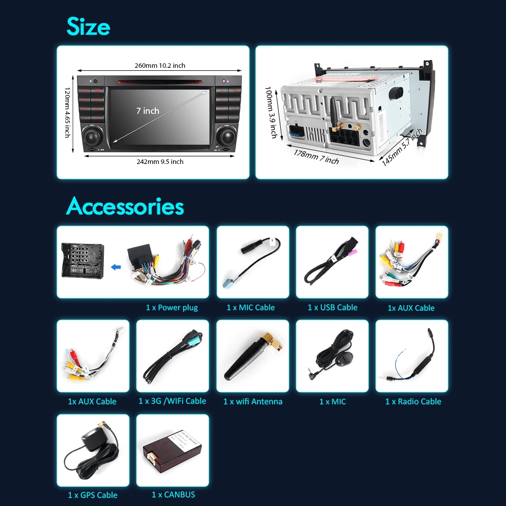 Excellent A-Sure 2 Din Android 8.0 Auto Radio GPS DVD Player Navigation For Mercedes Benz C Class W2019 W209 AMG CLK CLC WIFI 4G BT DAB+ 5