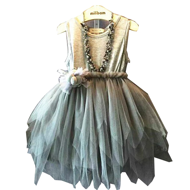 

Girls Dresses Wedding 2017 Spring New Casual Sleeveless Ball Gown Net Yarn Dress Cotton Kids Dress For Princess Girl Summer