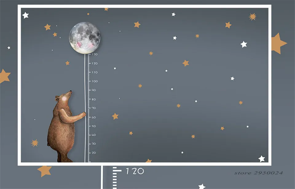 Пользовательские фото обои высокого качества нетканый скандинавский простой мультфильм медведь Луна измерение высоты Детская комната фон стены