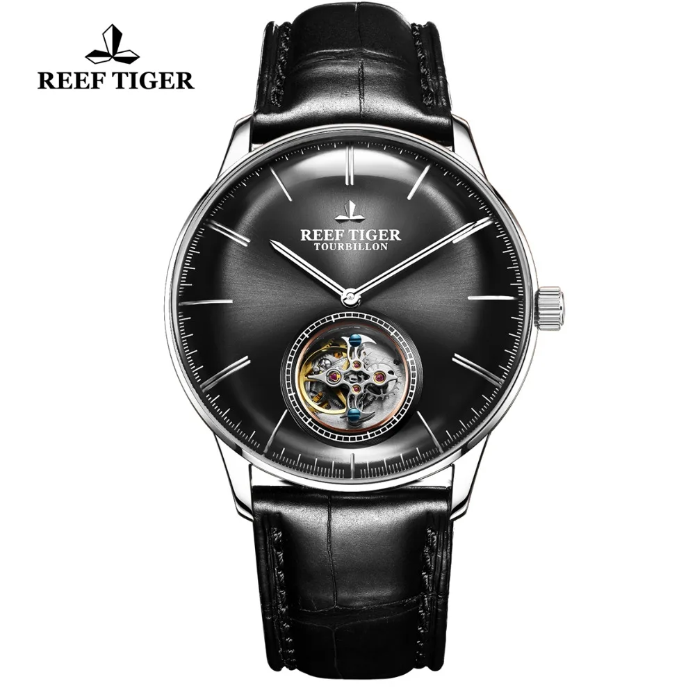 Автоматические наручные часы Reef Tiger/RT водонепроницаемые с кожаным ремешком