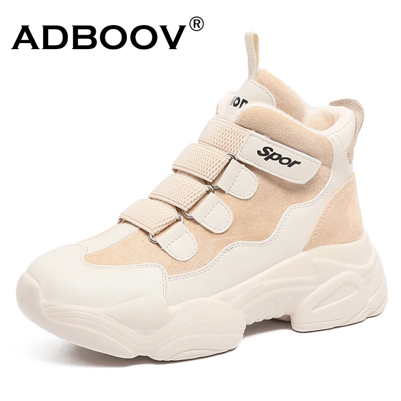 

ADBOOV Spor Fur Lining Thermal Suede Ankle Boots Women Height Increasing 5 CM High Top Sneakers Women Trendy Casual Shoes