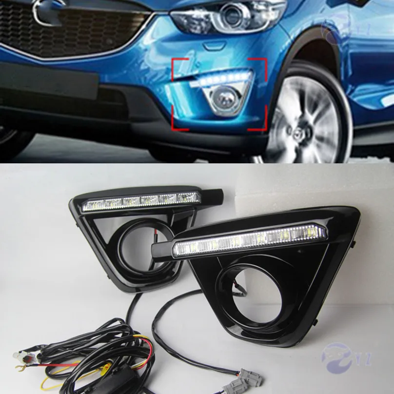 Автомобильная проблесковая дневные ходовые огни для Mazda CX-5 CX5 CX 5 2012 2013 Габаритные огни колпак противотуманных фар фары 12 V дневной свет