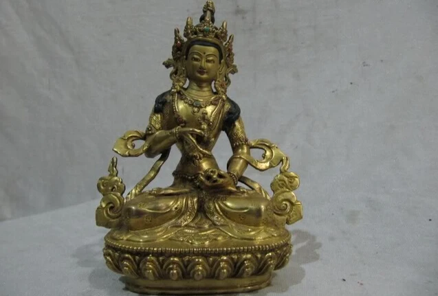 

fast shipping USPS to USA S0432 6"Tibet 100% Pure Bronze 24K Gold Vajrasattva Bodhisattva Kwan-Yin Buddha Statue