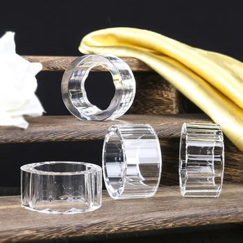 

H&D Clear Crystal Napkin Holder Rings Table Decoration for Christmas Wedding Party Dinner Flower Design 2 inch