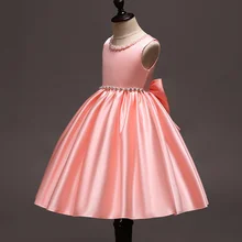 Детское свадебное элегантное платье с большим бантом сзади для девочек вечерние платья принцессы с бусинами для выступлений, костюм WG1664