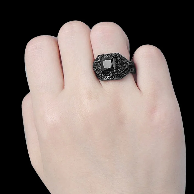 Men Women Couple Rings 316L Stainless Steel Black Cubic Zirconia Engagement Wedding Ring Sets