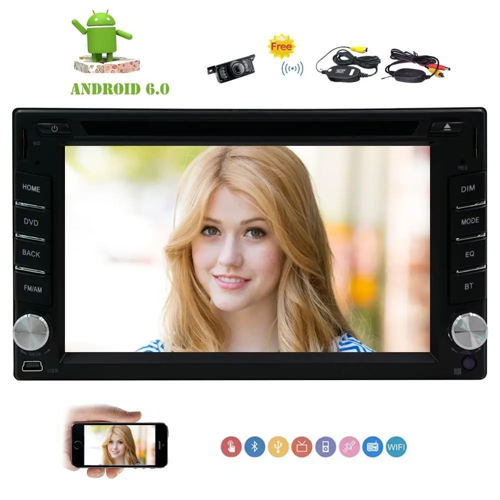 buy 2 din Car Stereo Android 6.0 Touch Screen Car DVD GPS Navigation FM AM Radio Bluetooth Support SWC 3G 4G WIFI OBD2+Rear Camera