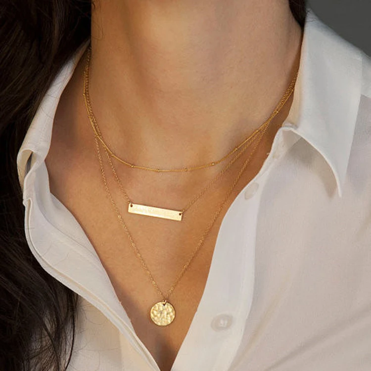 

N180 Charming Jewelery Accessories Geometric Sequins Multilayer Chain Necklace for women jewelry wholesale free shipping