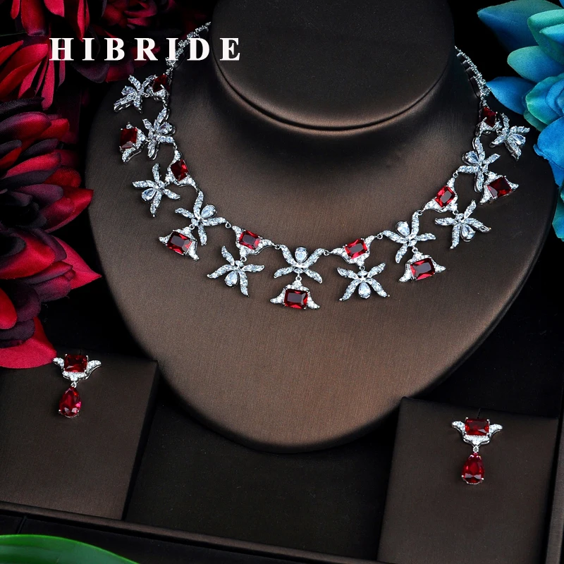 HIBRIDE font b Luxury b font Design Red Cubic Zircon font b Jewelry b font Sets