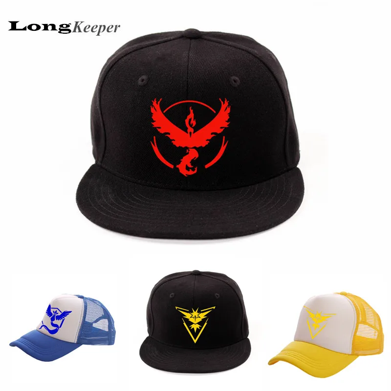 

New Poke-mon Go Caps Hats Team Valor Team Mystic Team Instinct Pocket Monster Cap Pokemon Hat Women Men Snapback Baseball Caps