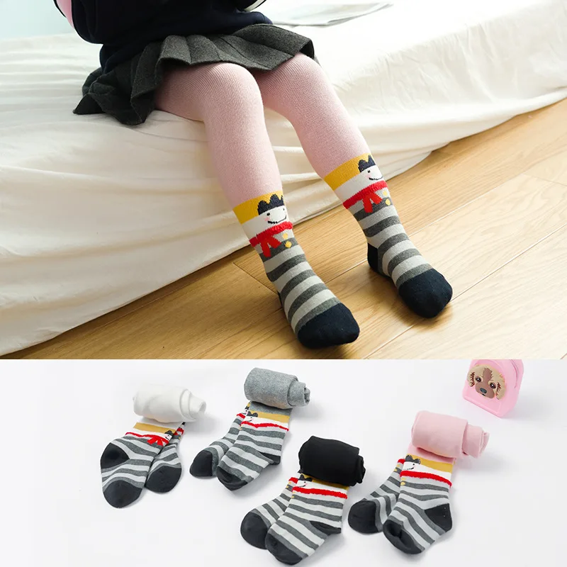 Fashion Patchwork Striped Baby Tights Spring Autumn Cute Snowman