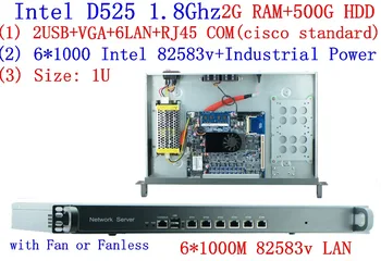 Online Atom D525 1U Firewall Server Dual Core 6 * Intel 1000M 82583V Unterstützung ROS Mikrotik PFSense Panabit Wayos 2G RAM 500G HDD