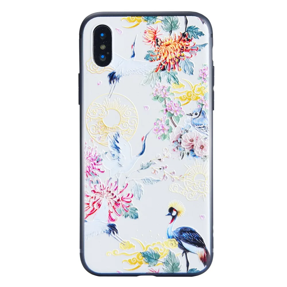 Floral Phone Cases Creative Scrub 3D Painted Robes Embossed Phone Case