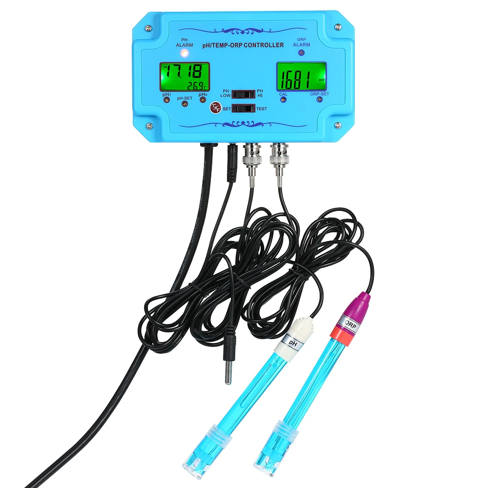 

3 in 1 Water Quality Controller Water Tester Meter PH ORP TEMP Controller Separate Relays Repleaceable Electrode BNC Type Probe