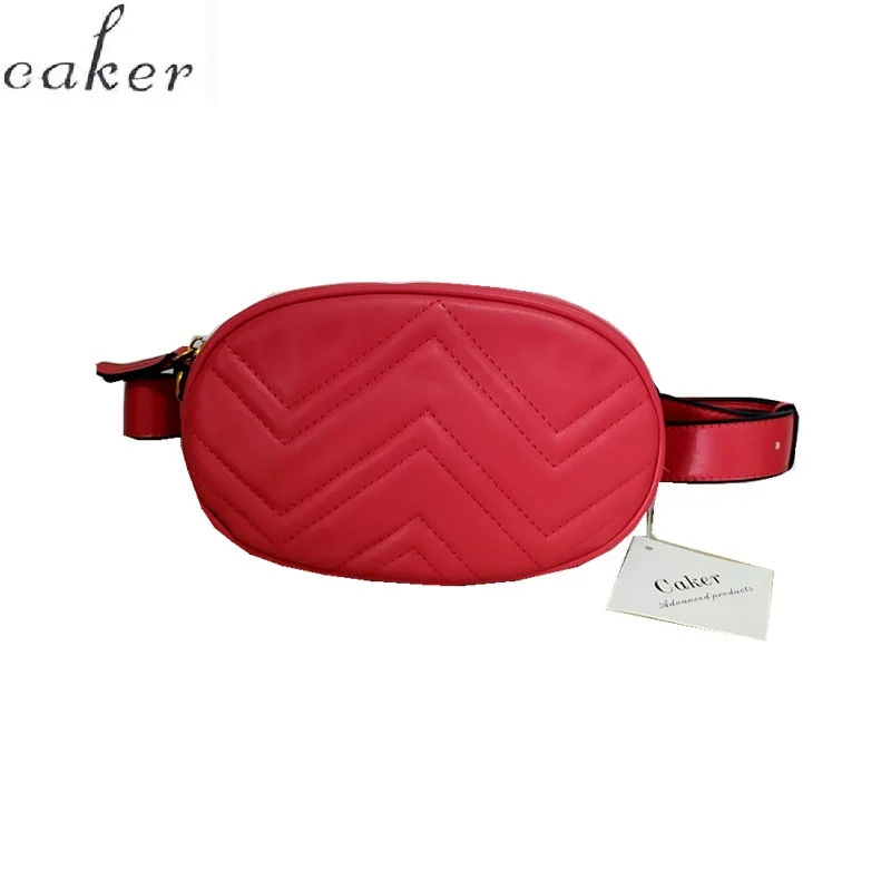 

Caker Brand 2019 Women Red PU Leather V Diamond Lattice Waist Bag High Quality Red Waist Bags Drop Shipping