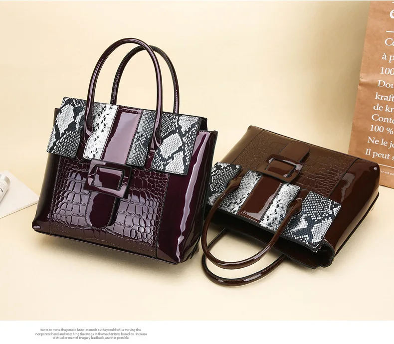 Women's Luxury Alligator Patent Leather Handbag Luxury Crocodile Women Tote Red Black Purple Snakeskin New Designer Shoulder Bag (7)