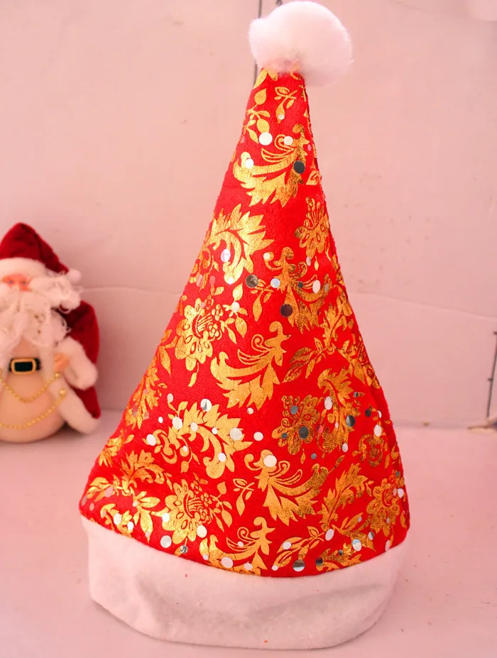 12 шт. рождественские золотые шляпы с принтом, веселые рождественские Санта-Клаус мягкая шапка decoracao de natal enfeites de natal подарок вечерние украшения