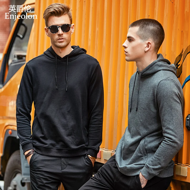 Enjeolon brand Long Sleeve Sweatshirt Men hoodies Black casual cotton Sweatshirt Men Solid Pullover Clothing plus size 3XL WY104