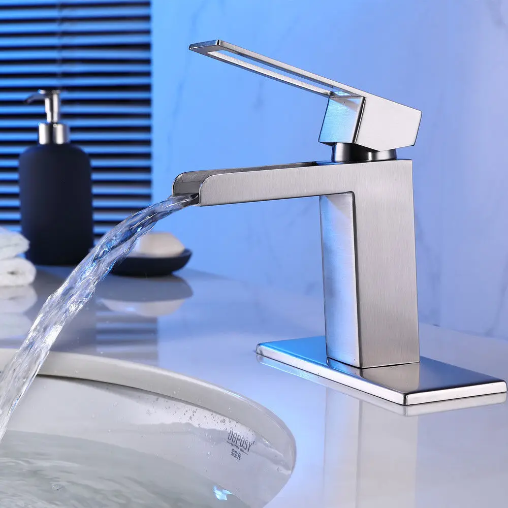 نحى النيكل الفولاذ واحد مقبض واحد حفرة الحمام الغرور بالوعة صنبور حوض خلاط صنبور