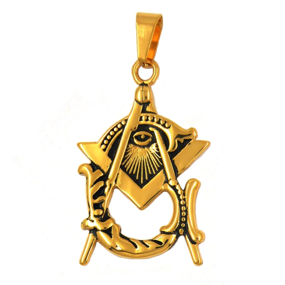 

FANSSTEEL Stainless steel jewelry freemasonry all seeing eye God eye miracle G masonic Pendant FSP17W03GB