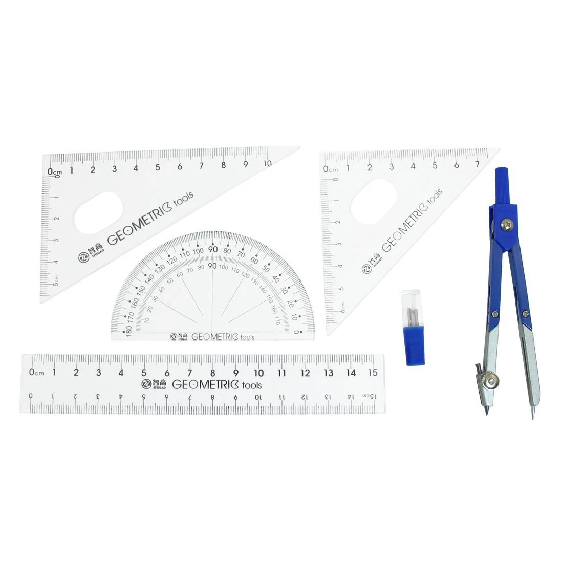 Горячая Распродажа офисные синий круг комплект Правый Угол транспортир 15 пластмассовая линейка в см