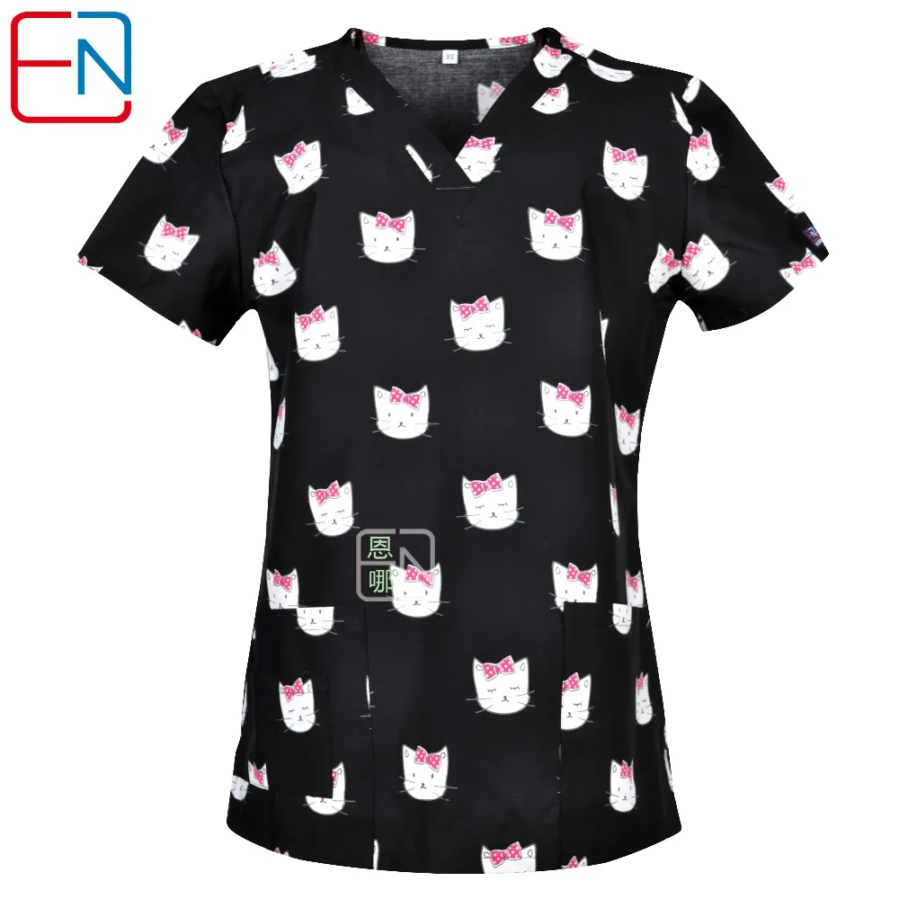 

medical scrub tops for women in 100% print cotton maotou series