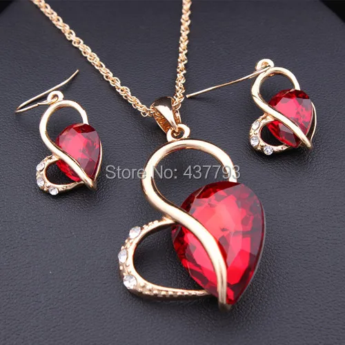 

SWOUR New Jewelry Gold Rhinestone Austria Crystal Heart Water Drop Necklace + Dangle Earrings Jewelry Sets N655