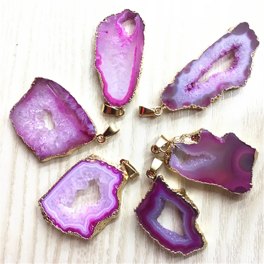 Женский кулон с гальваническим покрытием Geode Druzys Drusy розовый натуральный камень