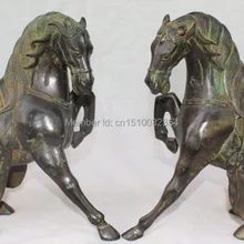1" Китайский Бронзовый Резные Успешной Работы Тан Безопасности Лошадь Животных Статуя Пара