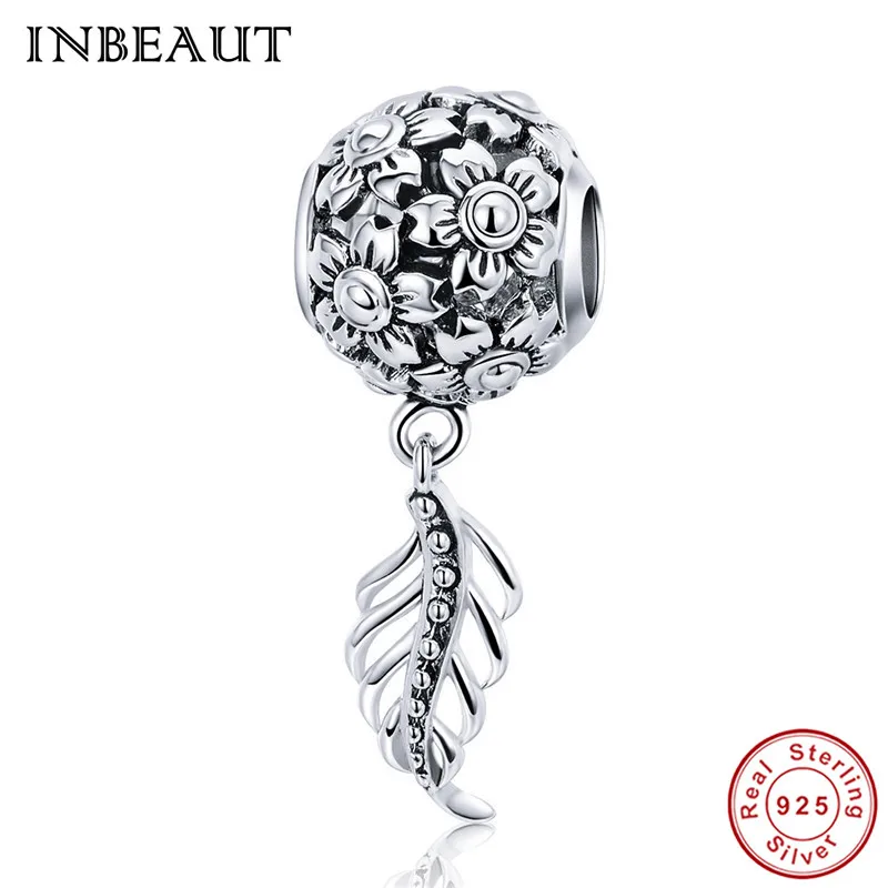 

INBEAUT 100% Real 925 Sterling Silver Vintage Flowe Carved Plant Grass Charm Beads fit Pandora Bracelet Fashion DIY Jewelry