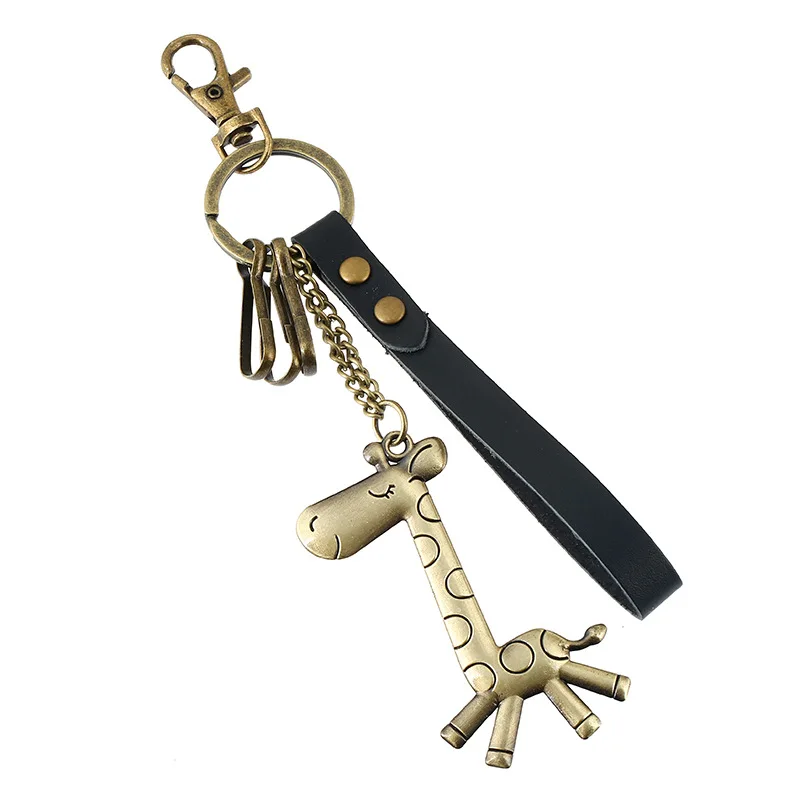 

Drop shipping Fashion Alloy Giraffe Retro Leather Keychain Girl Bag Pendant Leather Car Key Pendant Jewlery free shipping