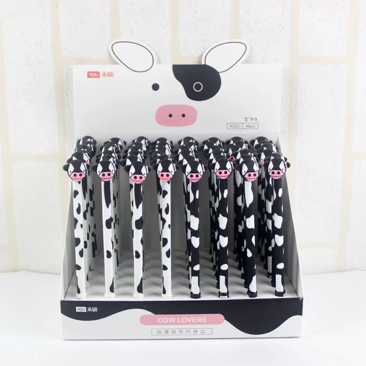 

48 Pcs Gel Pens Cartoon Cow Black Colored Kawaii Gift Gel-ink Pens for Writing Cute Stationery Office School Supplies Cow Pen