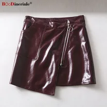 BOoDinerinle уличная юбка на молнии женская летняя искусственная кожа сексуальная юбка Женская высокая талия Асимметричная мини-юбка Ранняя осень