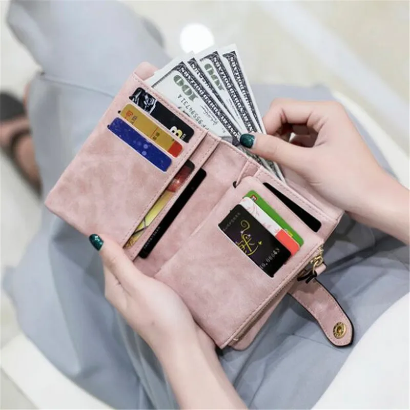 

New Fashion Women Wallets Short Style Multi-Functional Card Holder Wristlet Money Bag Small Bag Fresh PU Leather Female Purse
