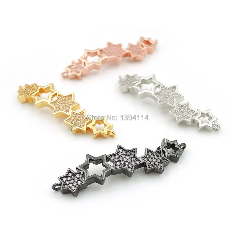 

40*10*2mm Micro Pave Clear CZ Arc Bar Connector Of 5 Hexagrams Fit For Women Women As DIY Bracelets Accessory