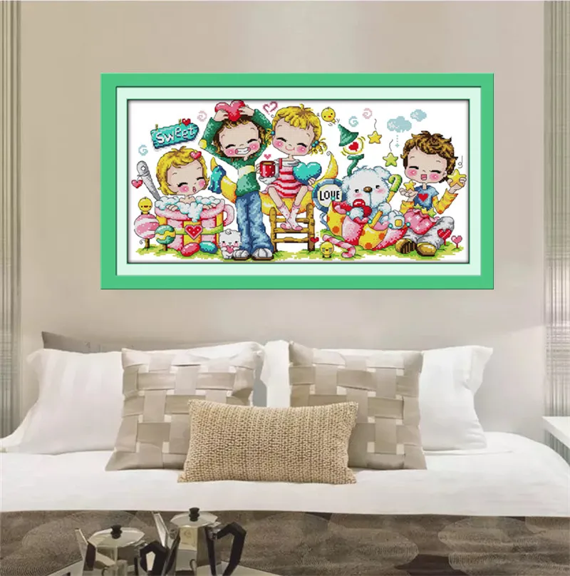 

Sweet Cross Stitch Kits Embroidery Needlework Kit Home Decor Beginner Printed Canvas DMC Counted printed Cross-stitch set