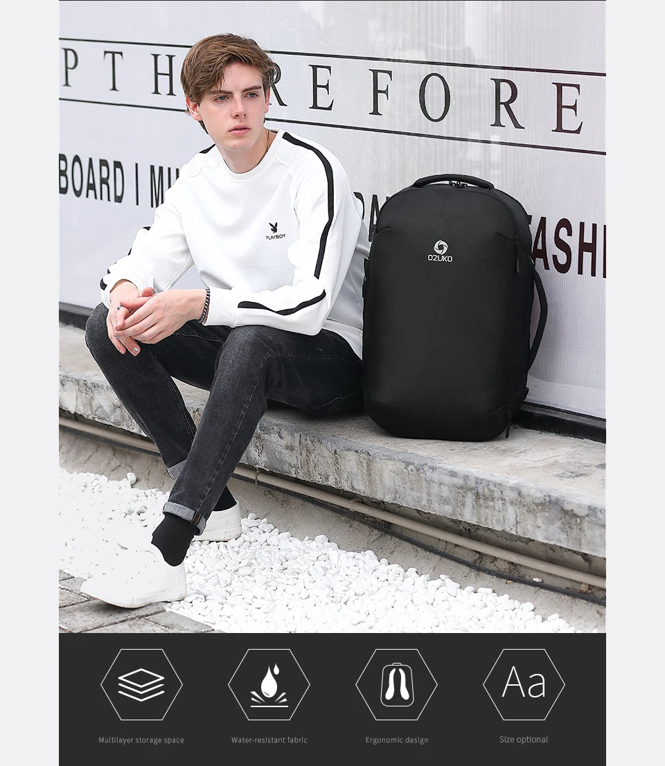 OZUKO, мужские многофункциональные рюкзаки для ноутбука 15,6 дюймов, новинка, модная школьная сумка для подростков, водонепроницаемые мужские сумки для путешествий Mochila