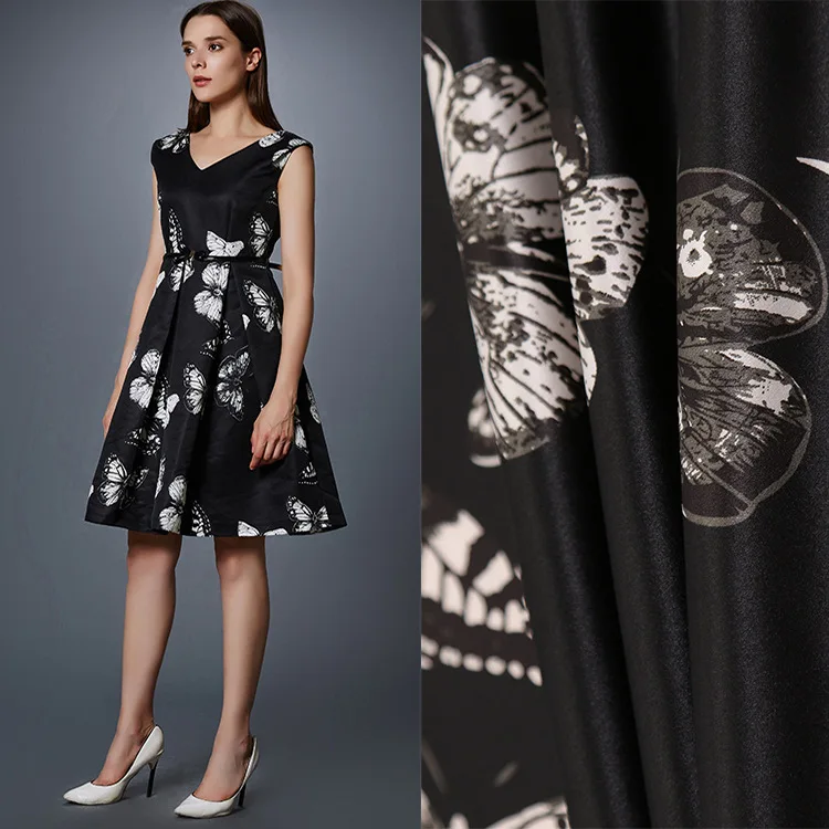 

150 cm stretch satin printed fabric butterfly print satin fabric material pajamas dress scarf stretch fabric wholesale cloth