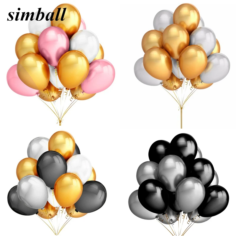 

10pcs/lot 2.8g 12 Inch Pearl Gold Silver Black Latex Balloons Birthday Wedding Party Decor Air Helium Globos Kids Gifts Supplies