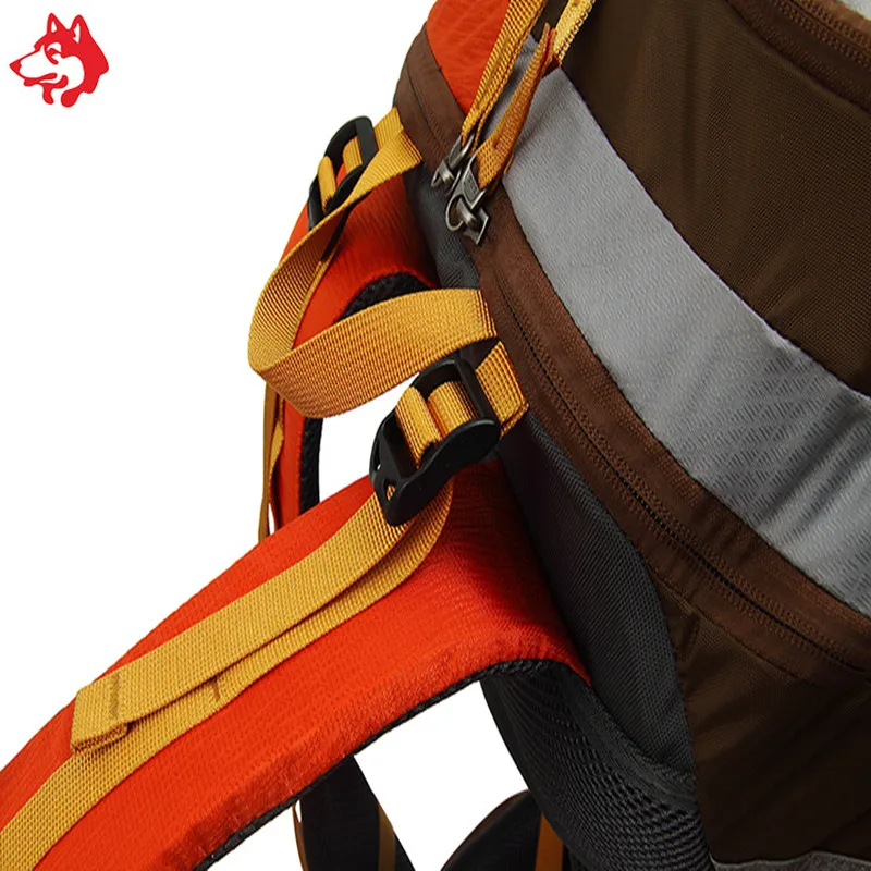 50L Hot Sale Yellow/Brown/Blue Waterproof Multifunctional Camping Backpack bag with Splicing color hiking backpack