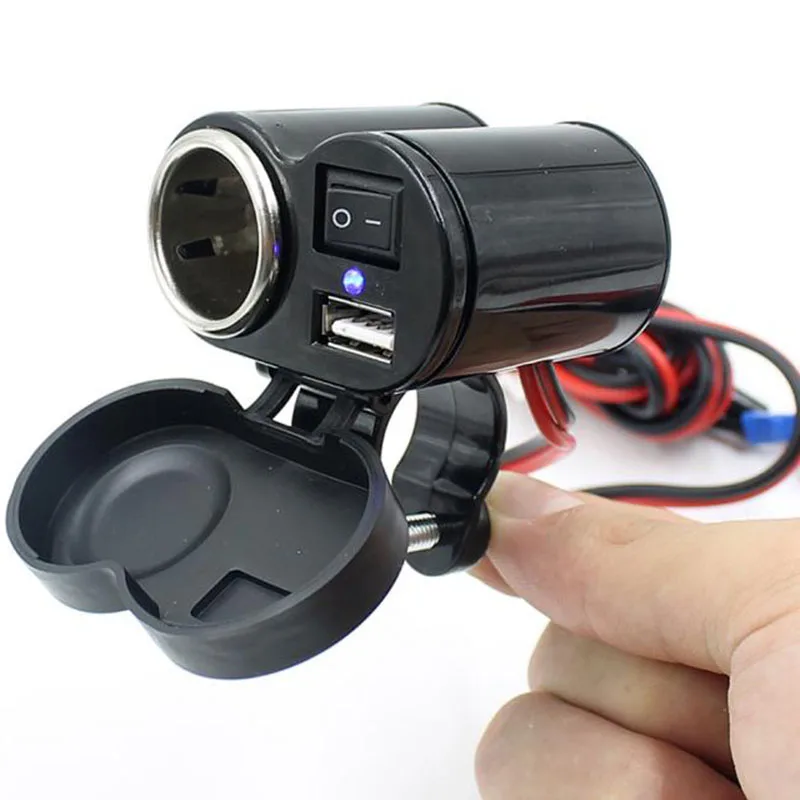 2 in 1 Motorcycle Car Boat 12V 5V USB Power Port Charging Socket Cigarette Lighter for Motorbike Waterproof