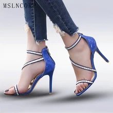 Plus Size 34-46 Women Sandals High Heels Crystal Sexy Rhinestone Gladiator Thin Heels Pumps Open-Toed Ladies Party Wedding Shoes plus size beautiful dress high heels 13cm sexy crystal platforms pole sandals rhinestone straps wedding shoes