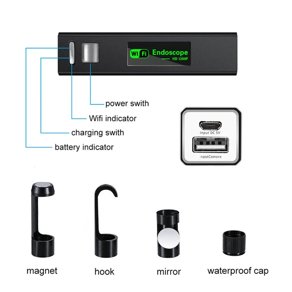 Мини Камера 1200P жесткая светодиодный эндоскоп с Wi-Fi и Камера HD 8 мм бороскоп для IPhone/Android IP68 IOS с гибкой полу-жесткий кабель