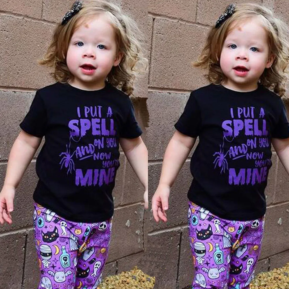 

Summer Cute Infant Baby Girls Boys Halloween Clothes Casual Short Sleeve O-neck Letter Print Tops+ Long Pants Outfits Set 6-24M