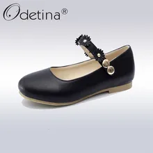 Odetina/Новинка; модная женская обувь mary jane на плоской подошве; однотонная Милая обувь; женская обувь на плоской подошве без застежки с цветочным узором; большие размеры 32-43