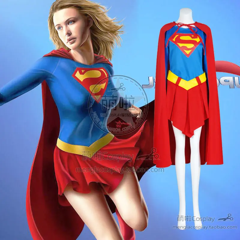 Supergirl Kara Zor-El Cosplay Costume DC Comics Combat Uniform Outfits Cloak Blue T-shirt Halloween