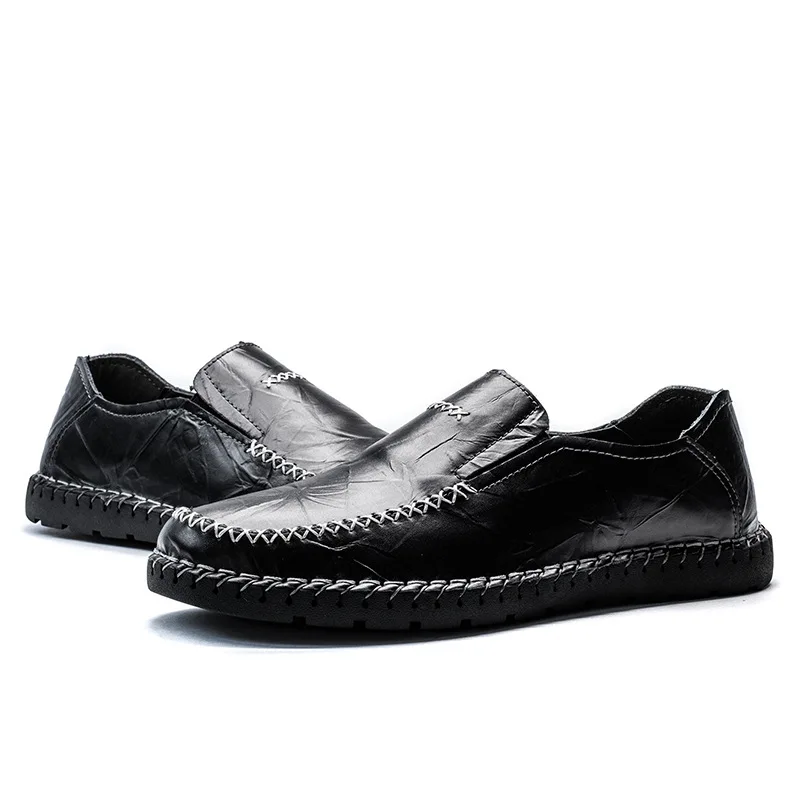 JNNGRIOR/ г.; модная мужская обувь; кожаная мужская обувь черного цвета; повседневная мужская обувь на плоской подошве; мужские лоферы без застежки; большие размеры 38-47